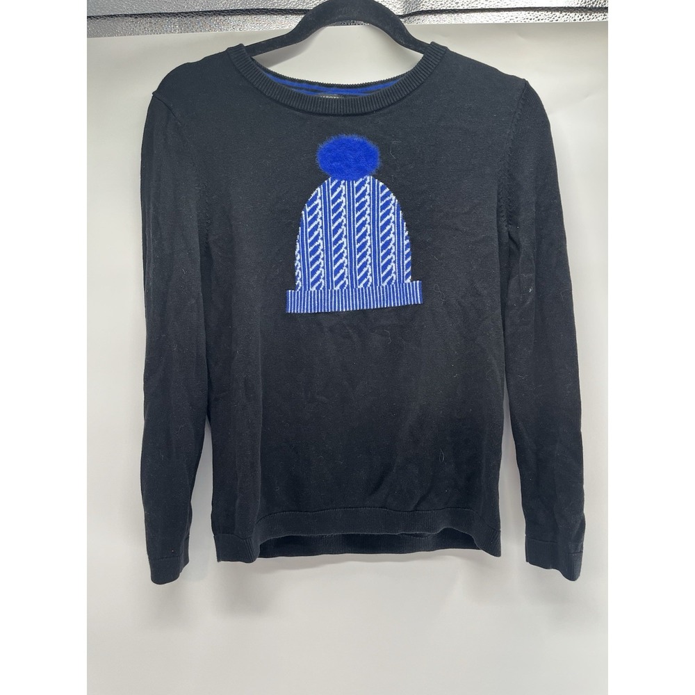 Women's‎ Talbots POM-POM-CAP CREWNECK Black SWEATER Lp